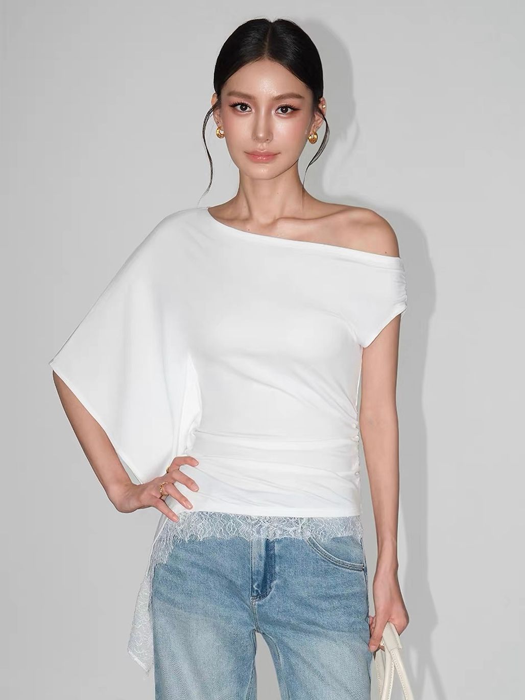 Vinisha Lacce-Trim One Shoulder Top