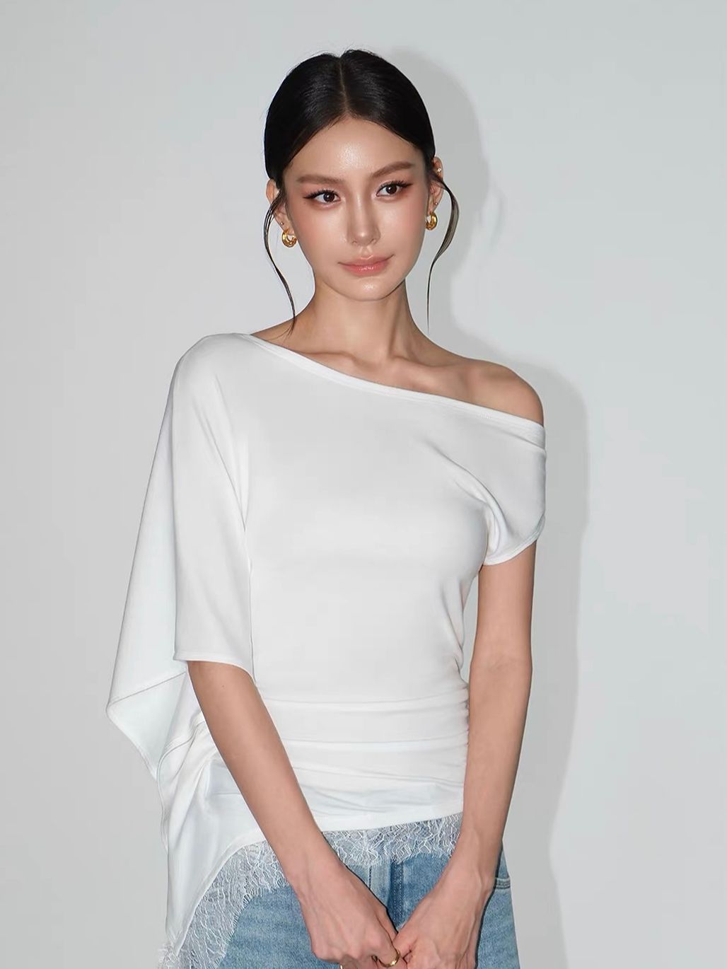 Vinisha Lacce-Trim One Shoulder Top
