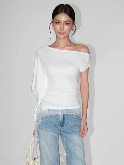 Vinisha Lacce-Trim One Shoulder Top