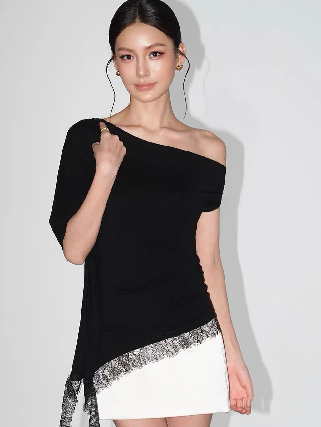 Vinisha Lacce-Trim One Shoulder Top