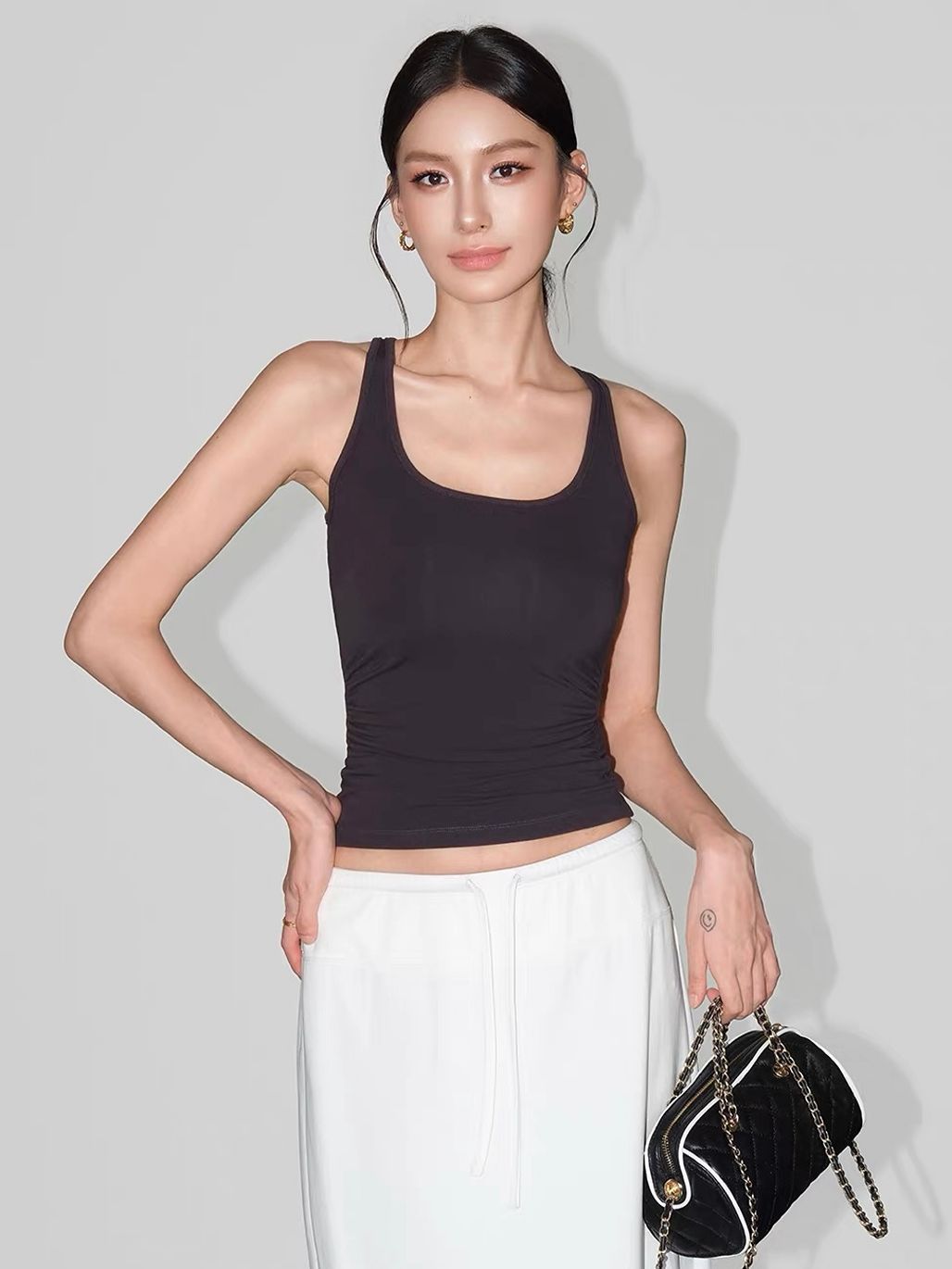 Veeksha Scoop Neck Ruched Tank Top
