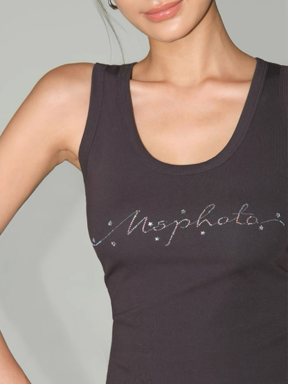 Willy Rhinestones Alphanet Scoop Neck Top