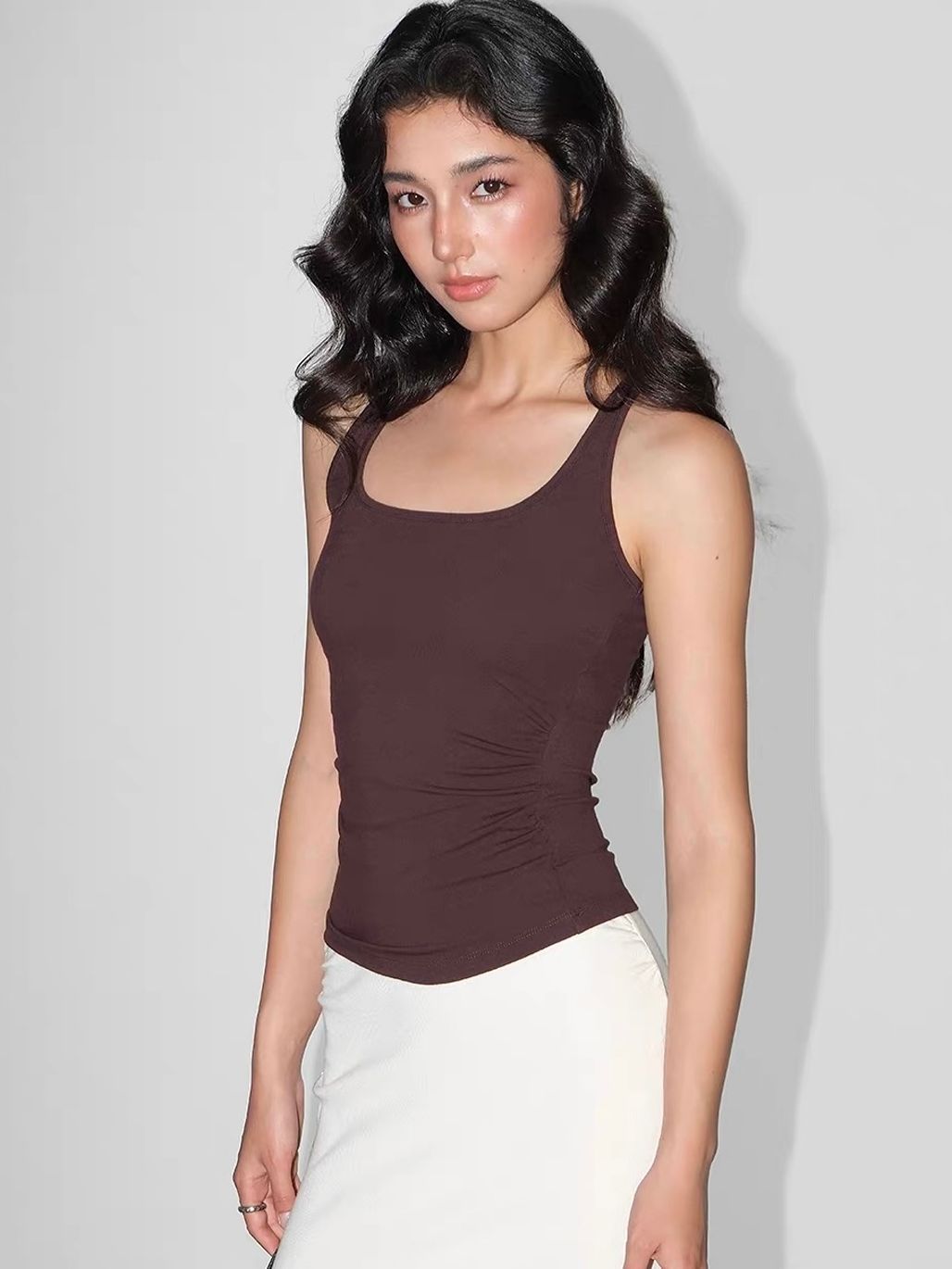 Veeksha Scoop Neck Ruched Tank Top