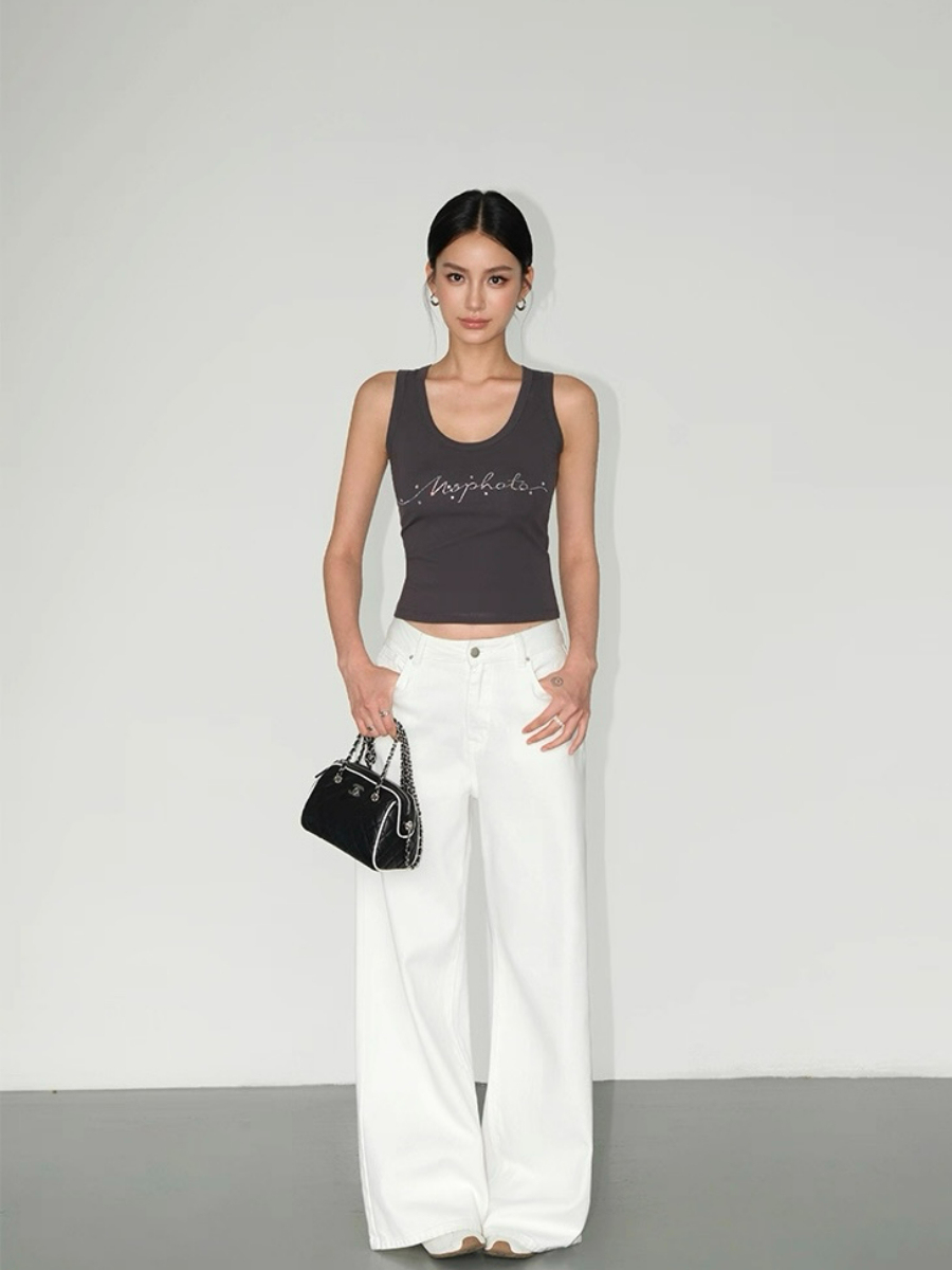 Willy Rhinestones Alphanet Scoop Neck Top