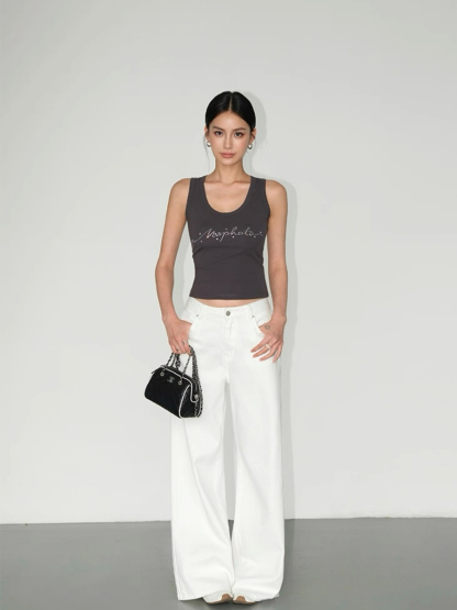 Willy Rhinestones Alphanet Scoop Neck Top
