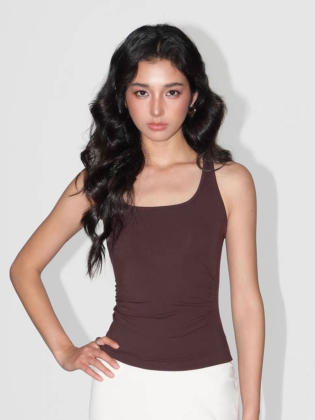 Veeksha Scoop Neck Ruched Tank Top