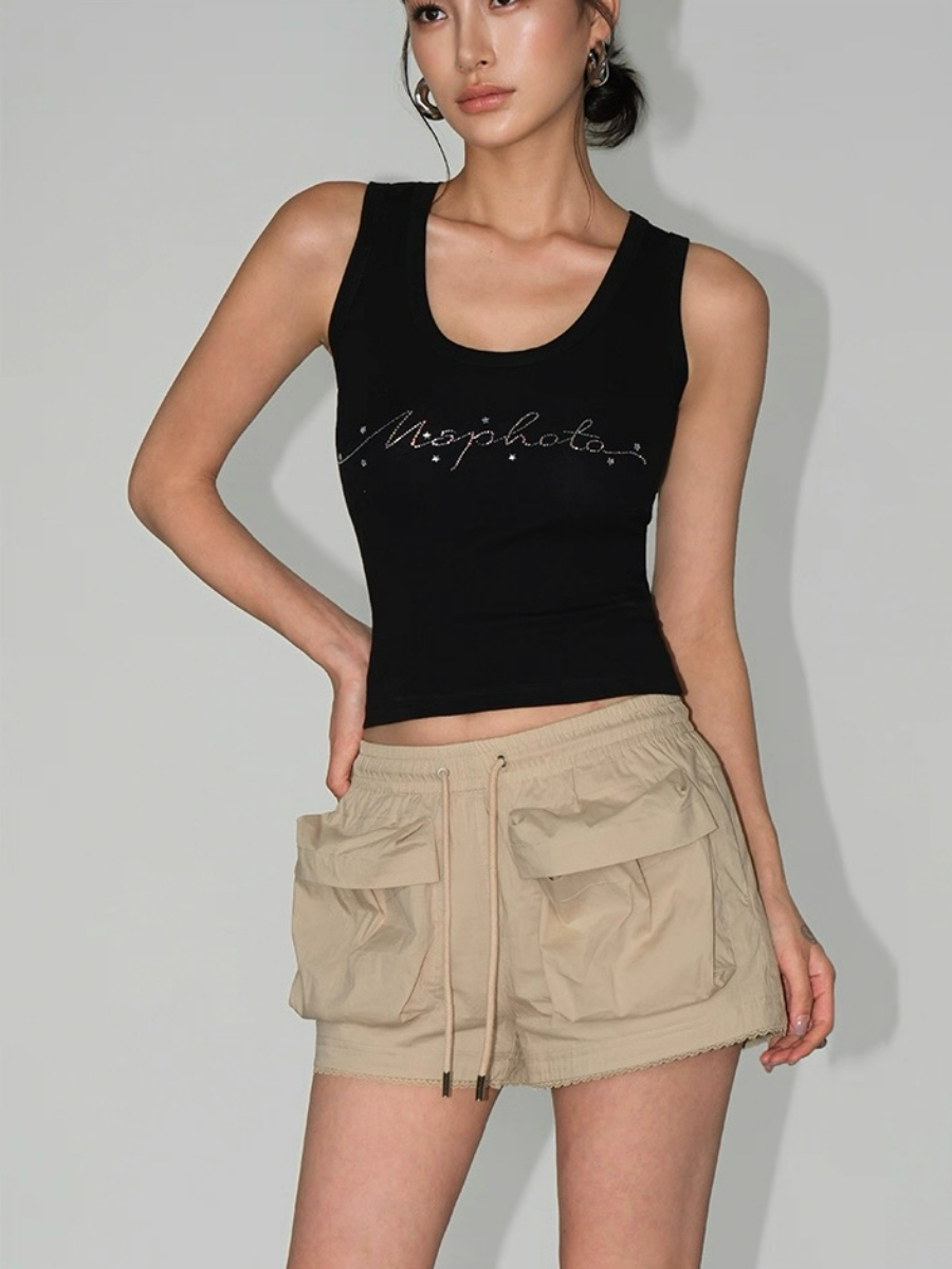 Willy Rhinestones Alphanet Scoop Neck Top