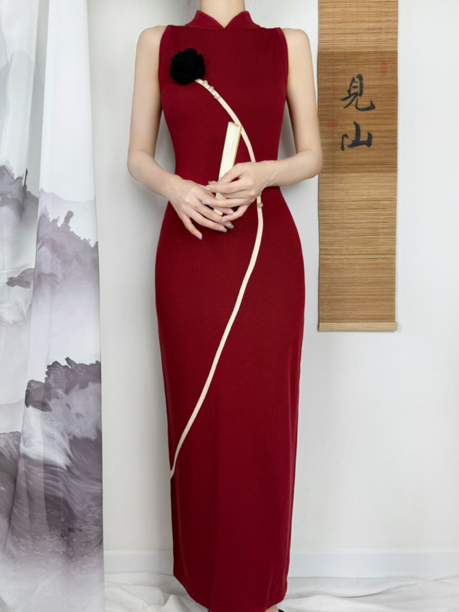 Yun Ye One Rose Knit Cheongsam-The Black Bow-