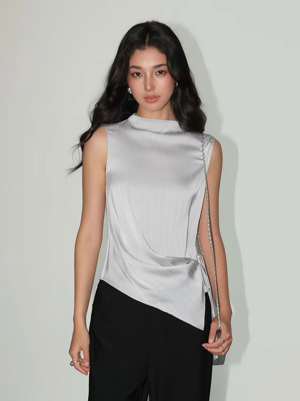 Vedasri Textured Mock-Neck Drape Top