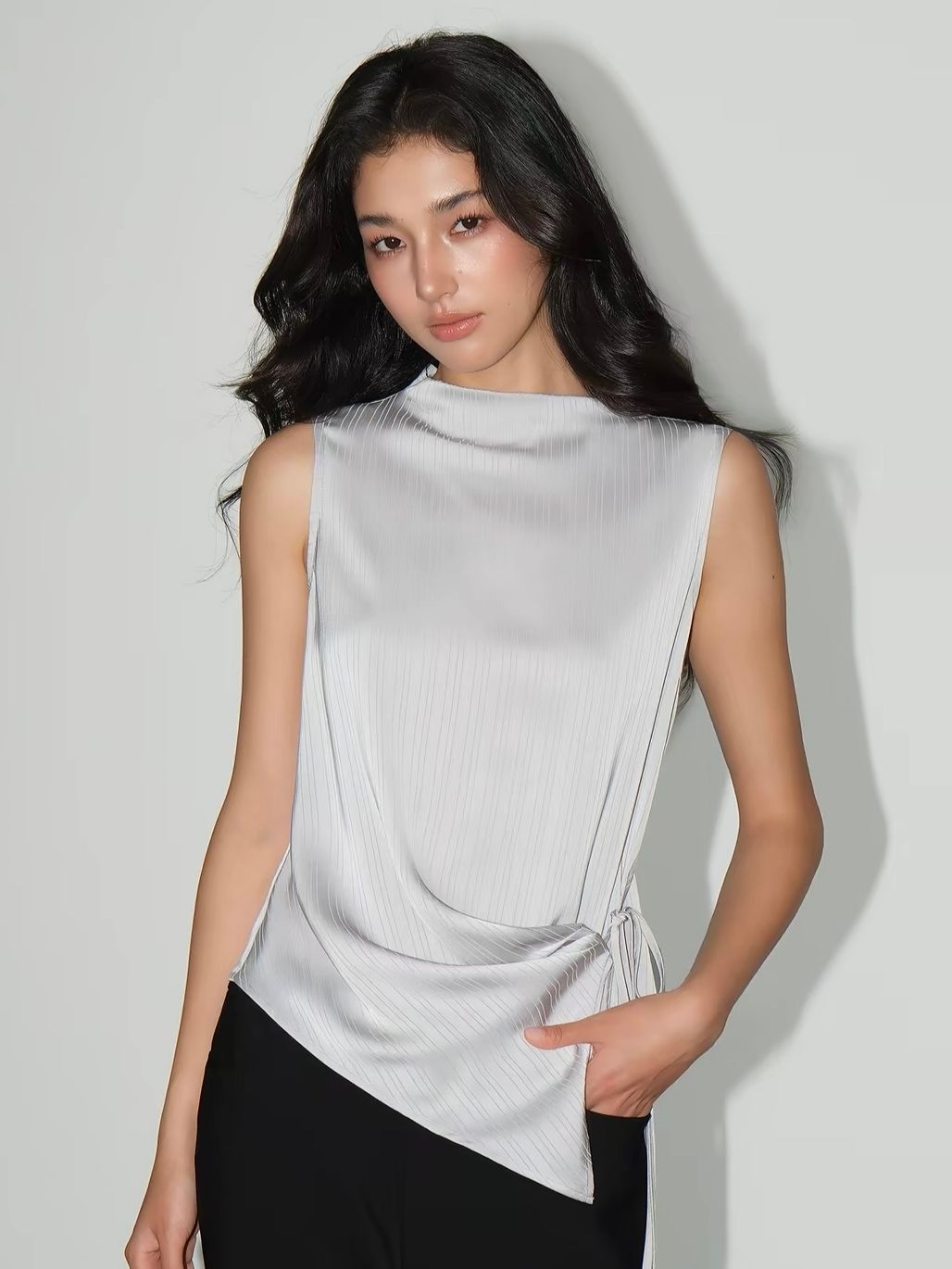 Vedasri Textured Mock-Neck Drape Top