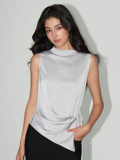 Vedasri Textured Mock-Neck Drape Top