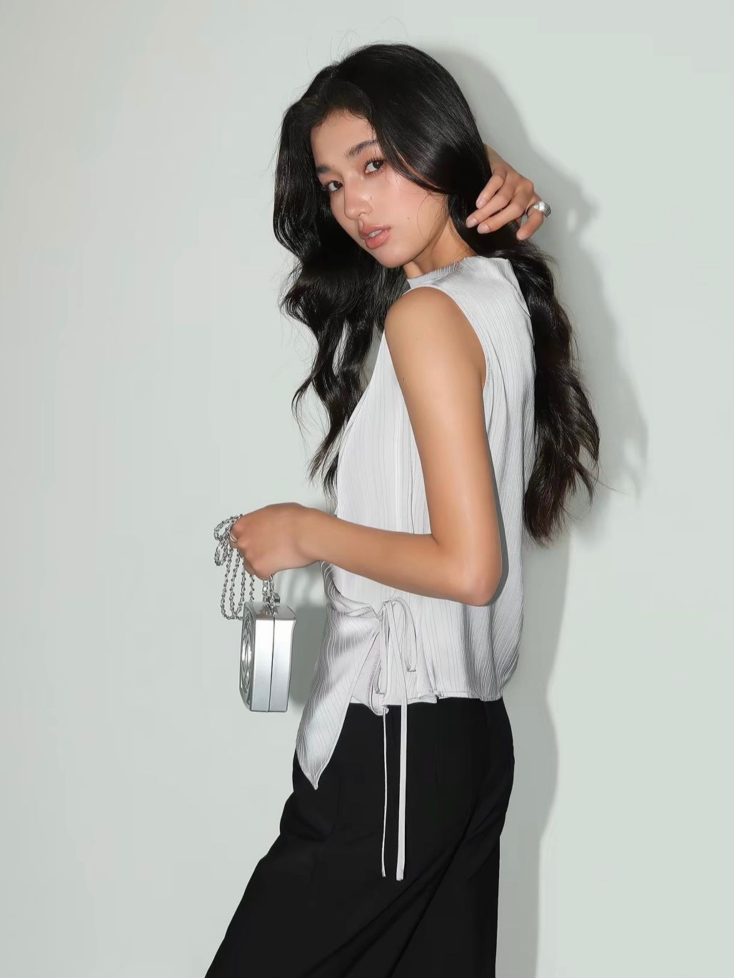Vedasri Textured Mock-Neck Drape Top
