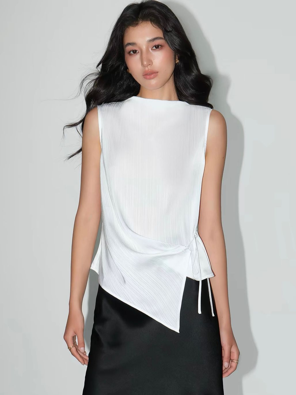 Vedasri Textured Mock-Neck Drape Top
