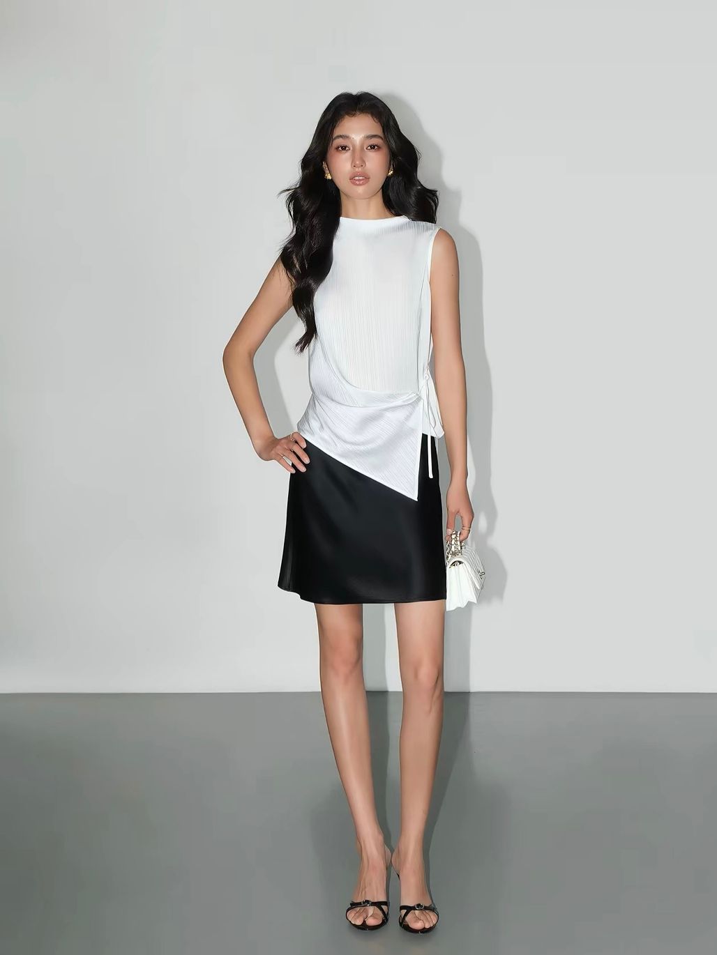 Vedasri Textured Mock-Neck Drape Top