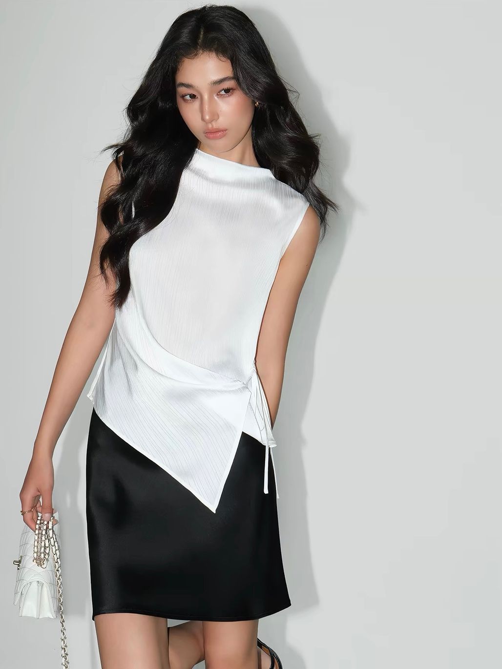 Vedasri Textured Mock-Neck Drape Top