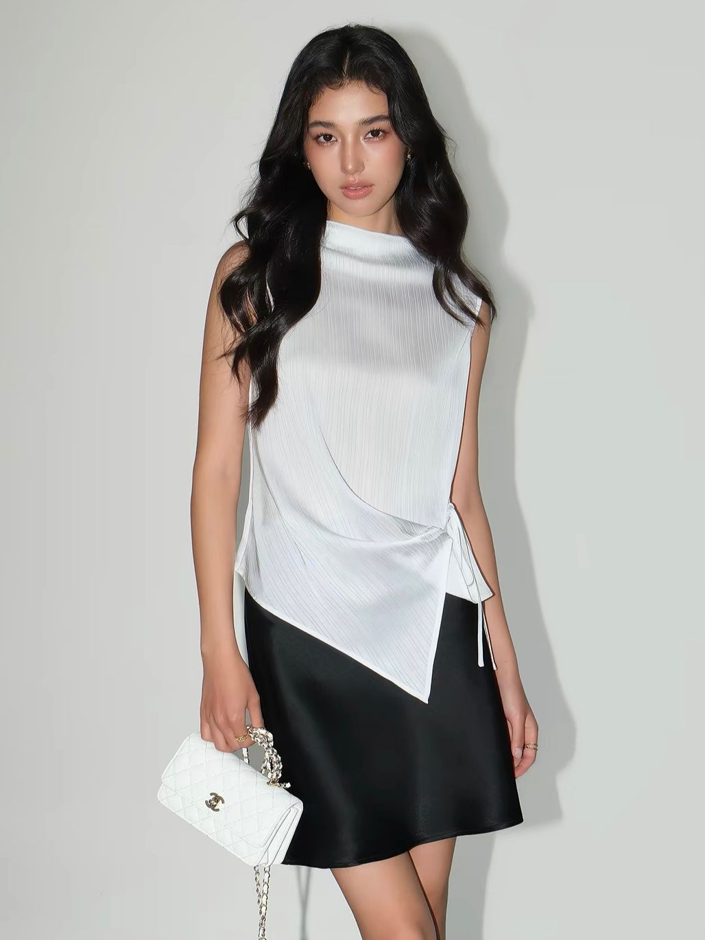 Vedasri Textured Mock-Neck Drape Top