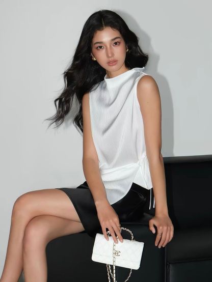 Vedasri Textured Mock-Neck Drape Top