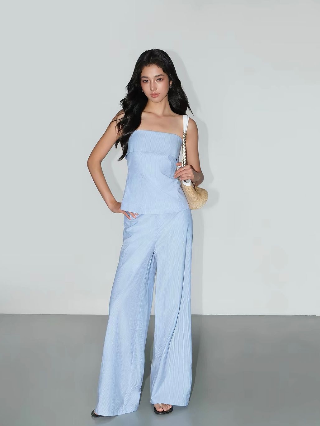 Vibisha Pinstripe Bandeau Top & Wide-Leg Pants (Sold Seperately)