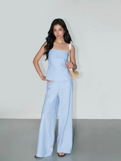 Vibisha Pinstripe Bandeau Top & Wide-Leg Pants (Sold Seperately)