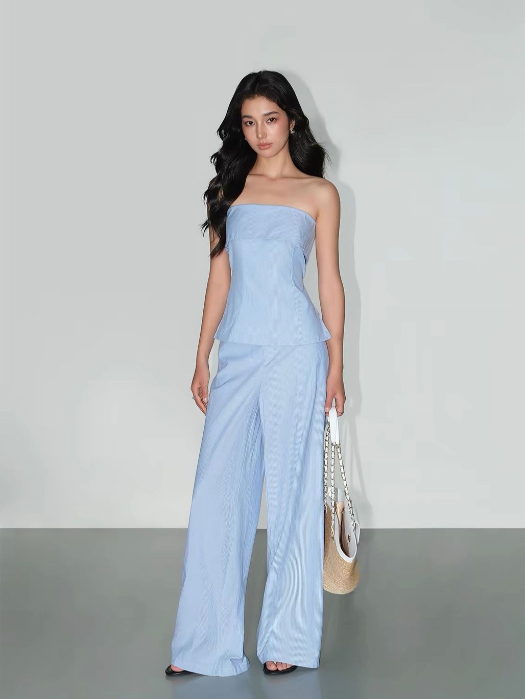 Vibisha Pinstripe Bandeau Top & Wide-Leg Pants (Sold Seperately)