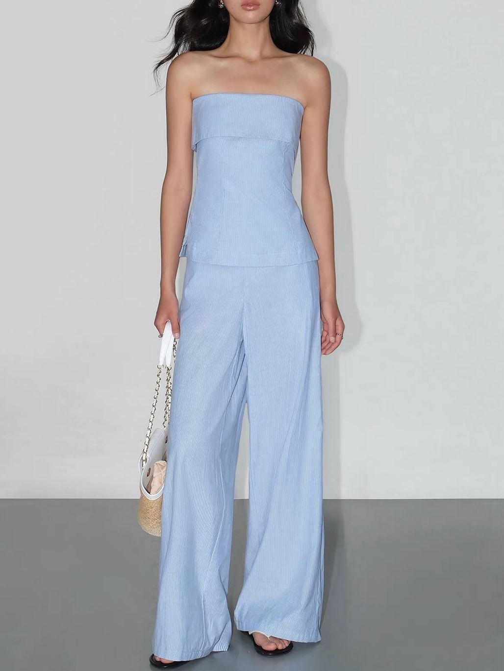 Vibisha Pinstripe Bandeau Top & Wide-Leg Pants (Sold Seperately)