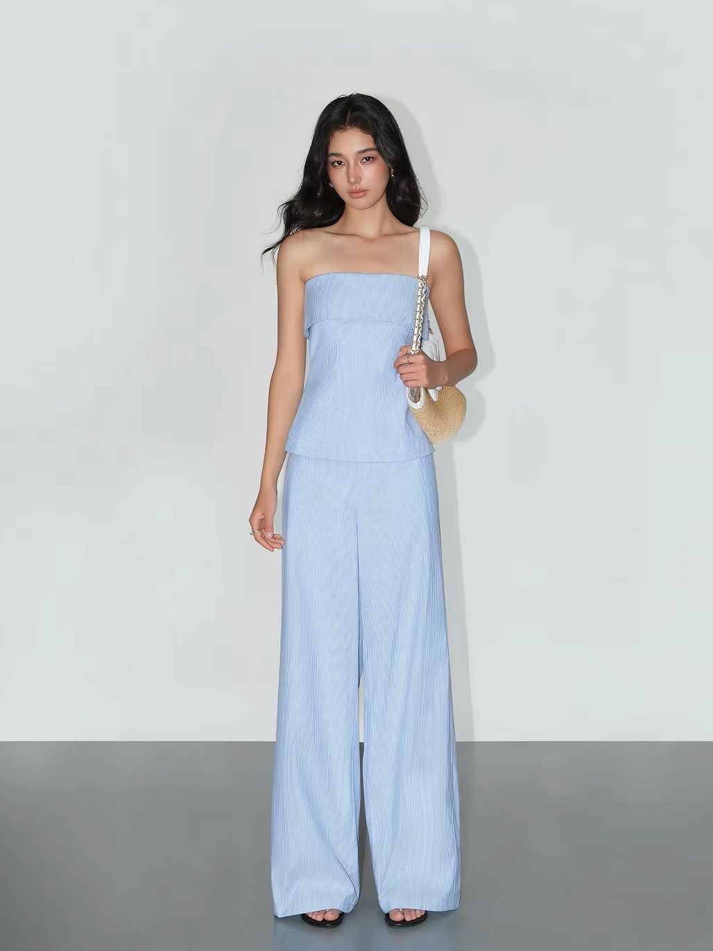Vibisha Pinstripe Bandeau Top & Wide-Leg Pants (Sold Seperately)