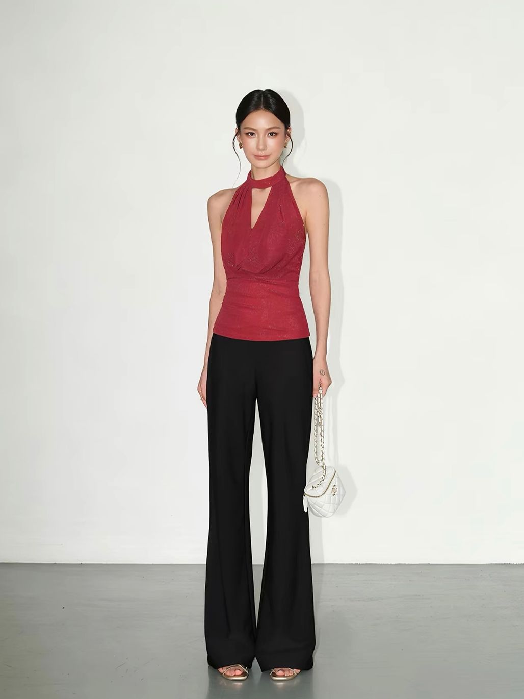 Vrunda Keyhole Shimmer Knit Top