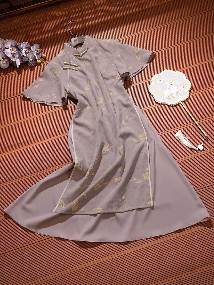 Lu Ben Flounce Sleeve A Line Oriental Dress