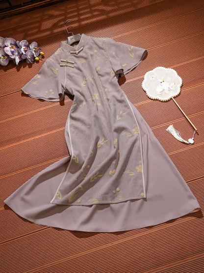 Lu Ben Flounce Sleeve A Line Oriental Dress