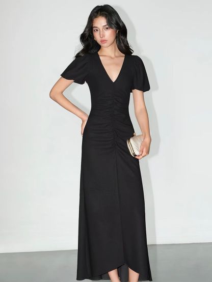 Vaiana V-Neck Ruched-Front Maxi Dress