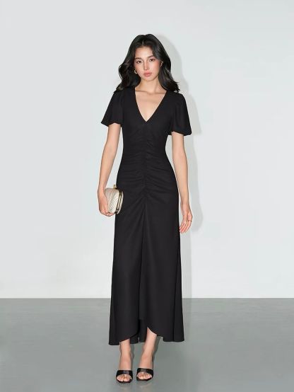 Vaiana V-Neck Ruched-Front Maxi Dress
