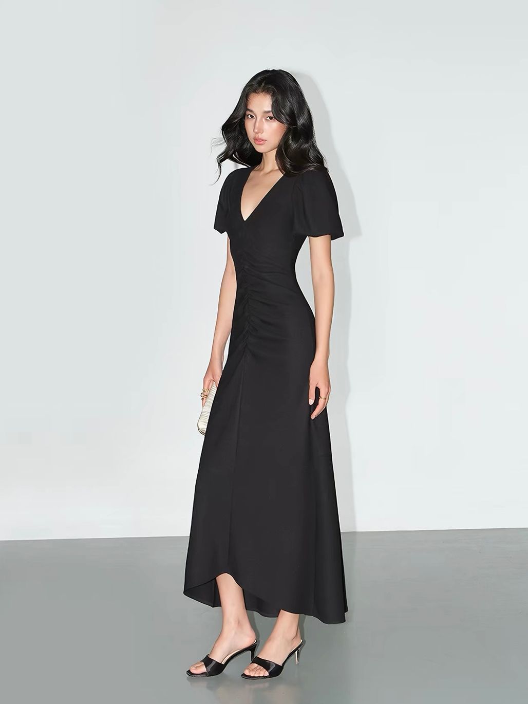 Vaiana V-Neck Ruched-Front Maxi Dress