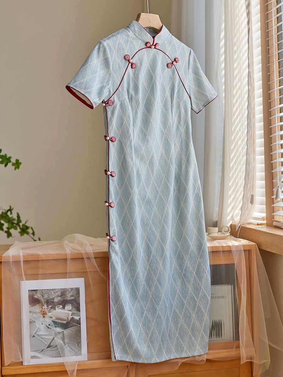 Lu Bai Geometric Printing Cheongsam