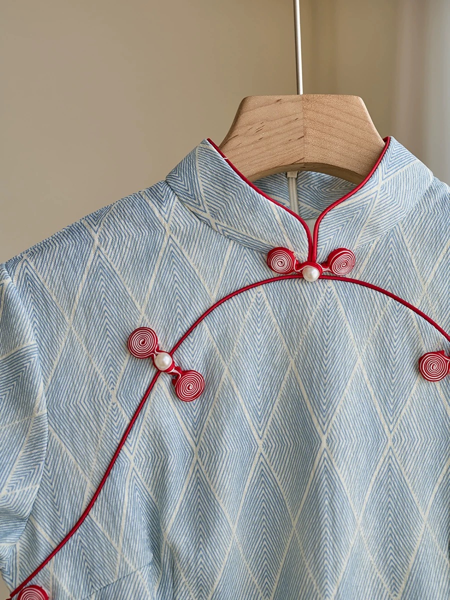 Lu Bai Geometric Printing Cheongsam