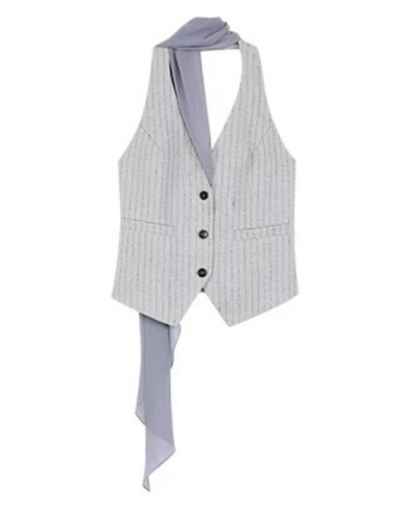 Wylda Pinstripe Halter Waistcoat with Scarf