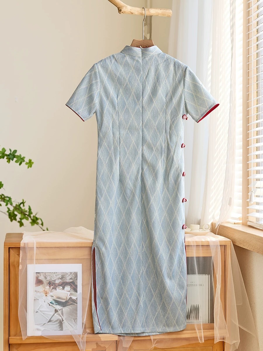 Lu Bai Geometric Printing Cheongsam