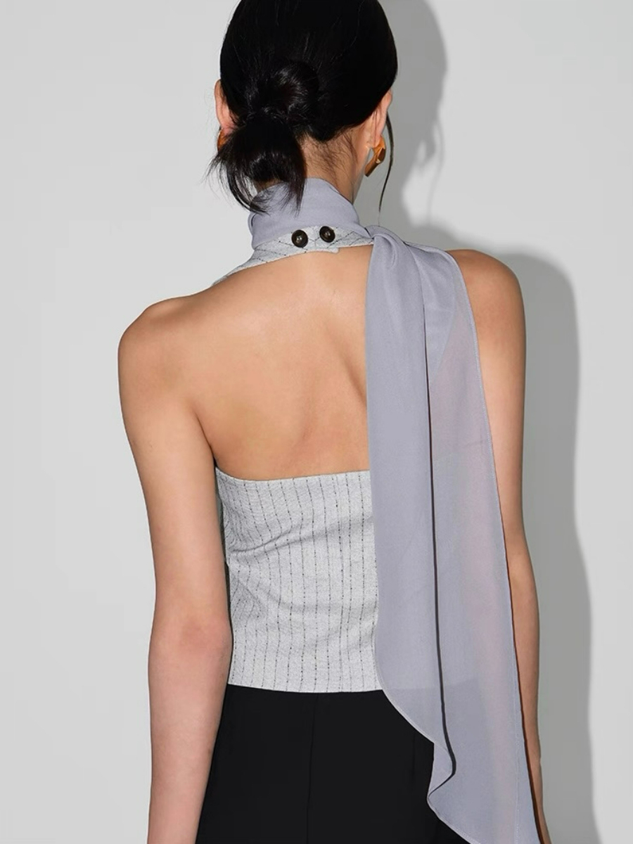 Wylda Pinstripe Halter Waistcoat with Scarf