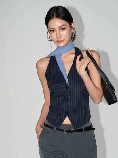 Wylda Pinstripe Halter Waistcoat with Scarf