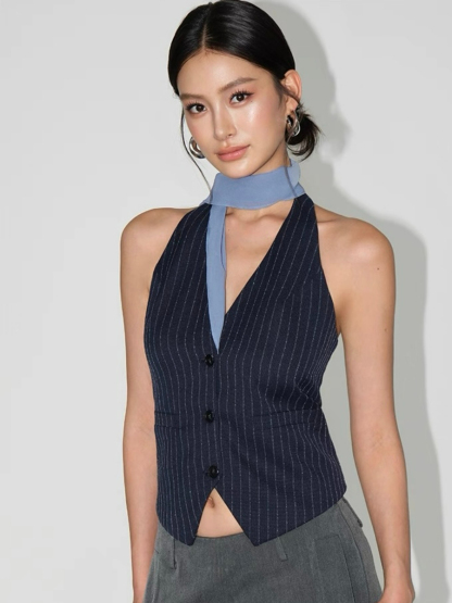 Wylda Pinstripe Halter Waistcoat with Scarf