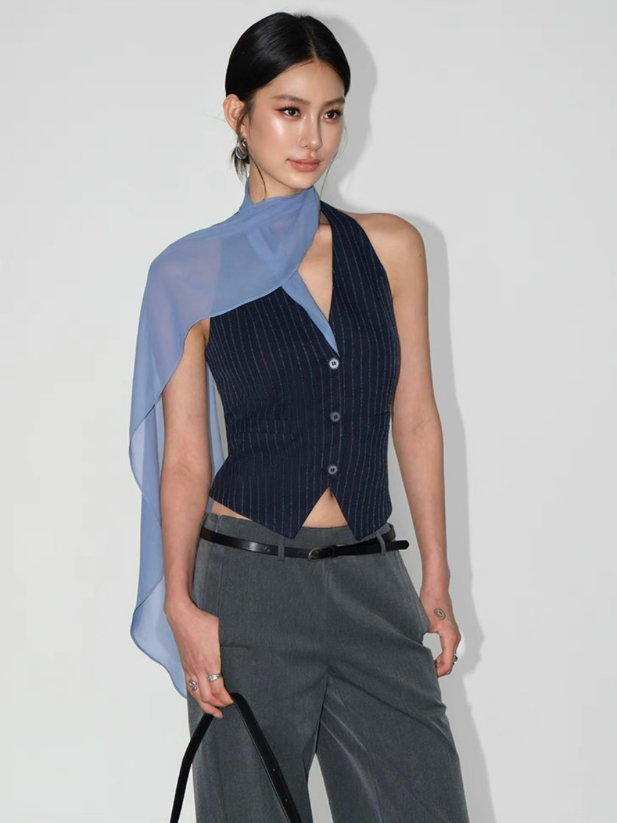 Wylda Pinstripe Halter Waistcoat with Scarf