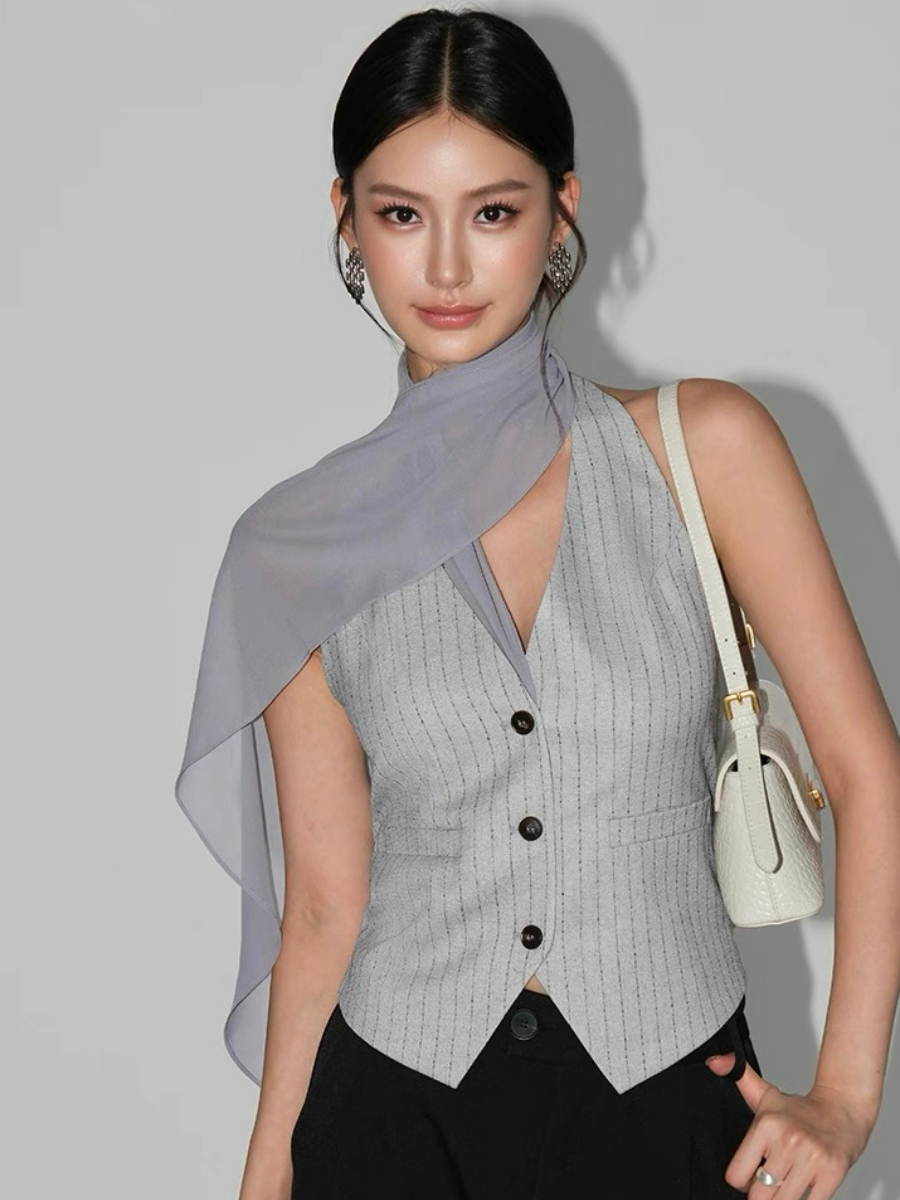 Wylda Pinstripe Halter Waistcoat with Scarf