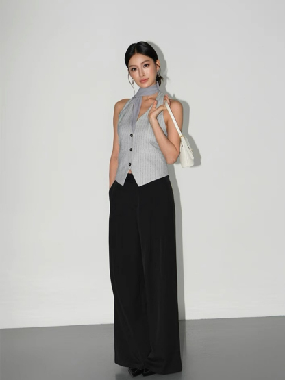 Wylda Pinstripe Halter Waistcoat with Scarf