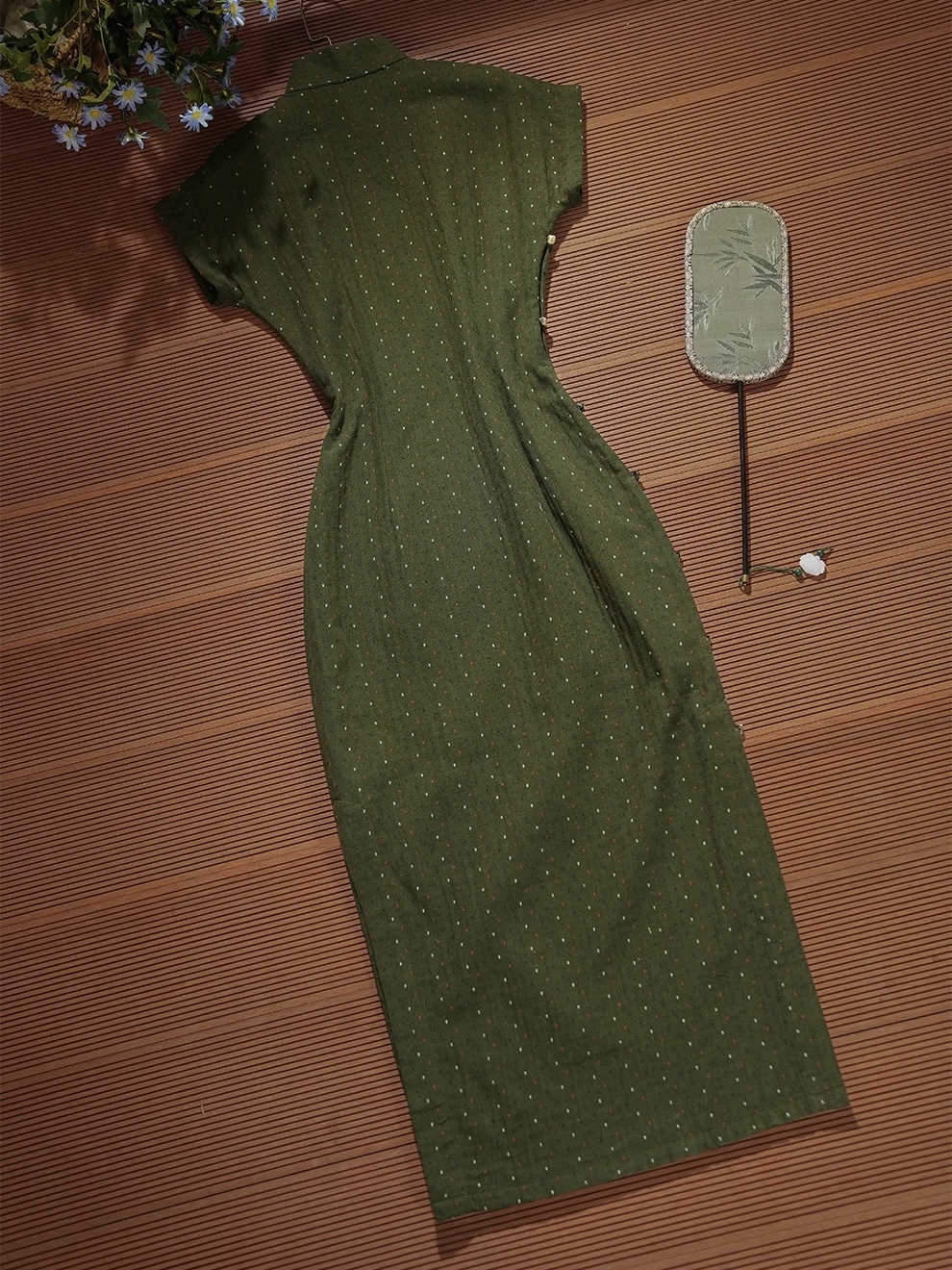 Lu Cang Cap SleevesPolka Dots Cheongsam