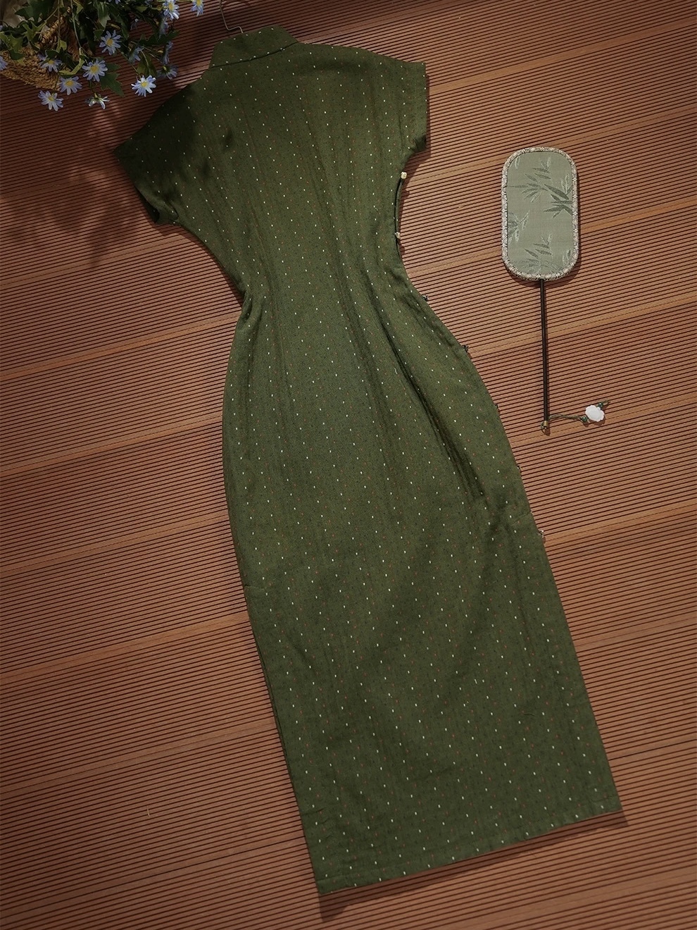 Lu Cang Cap SleevesPolka Dots Cheongsam