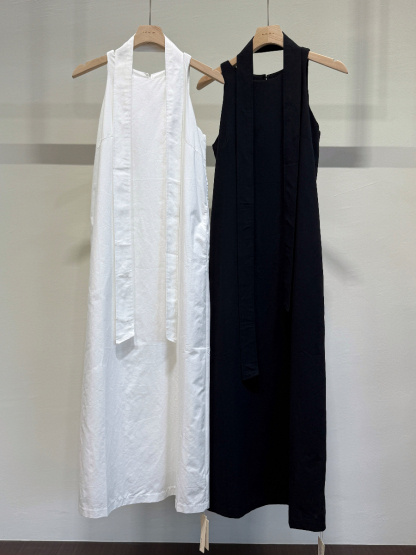 Chauffy Shoulder Cut Column Dress with Tie (DR104)