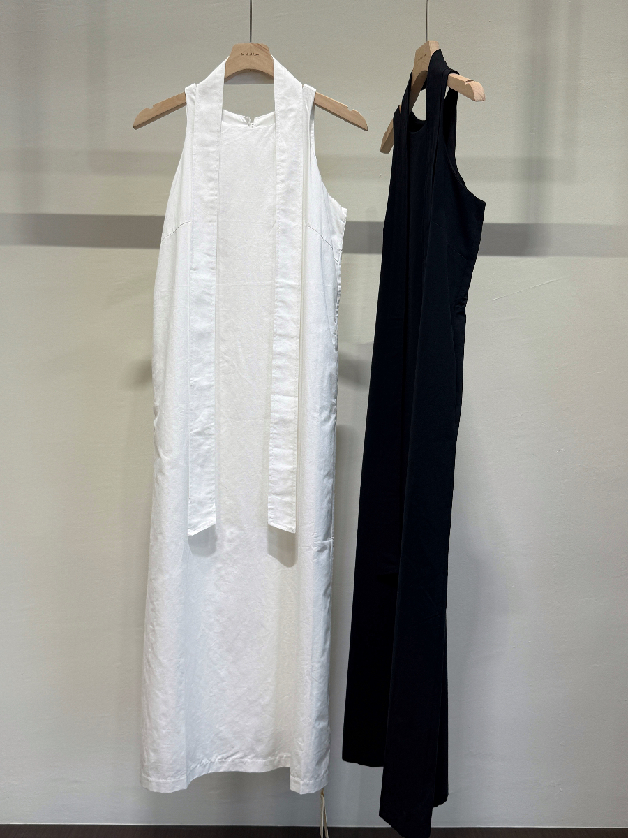 Chauffy Shoulder Cut Column Dress with Tie (DR104)