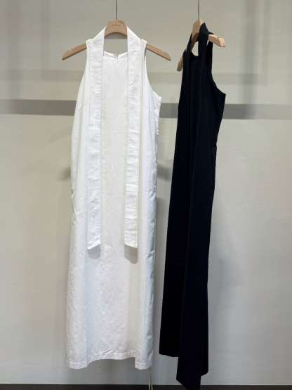 Chauffy Shoulder Cut Column Dress with Tie (DR104)