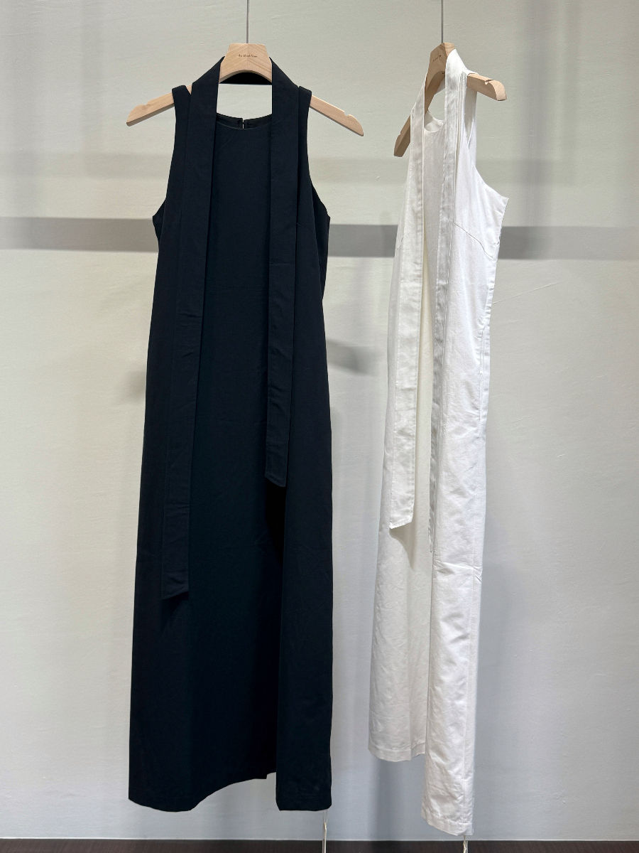 Chauffy Shoulder Cut Column Dress with Tie (DR104)