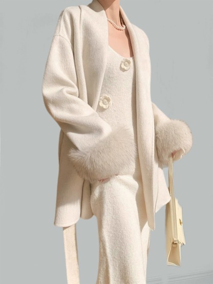 Yancy 3D Floral Trumpet Sleeve Knit Dress