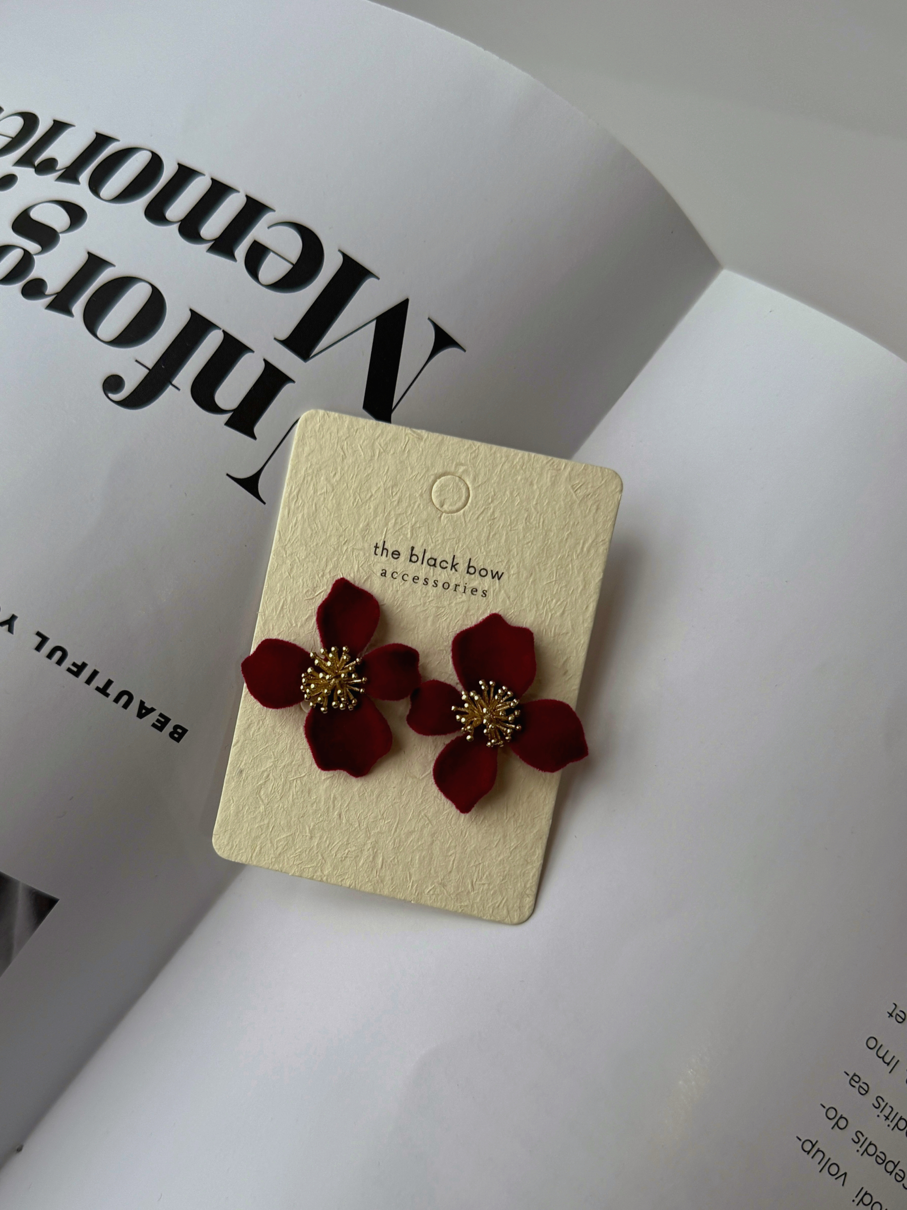 Eun-Seo Velvet Flower Ear Studs-The Black Bow-